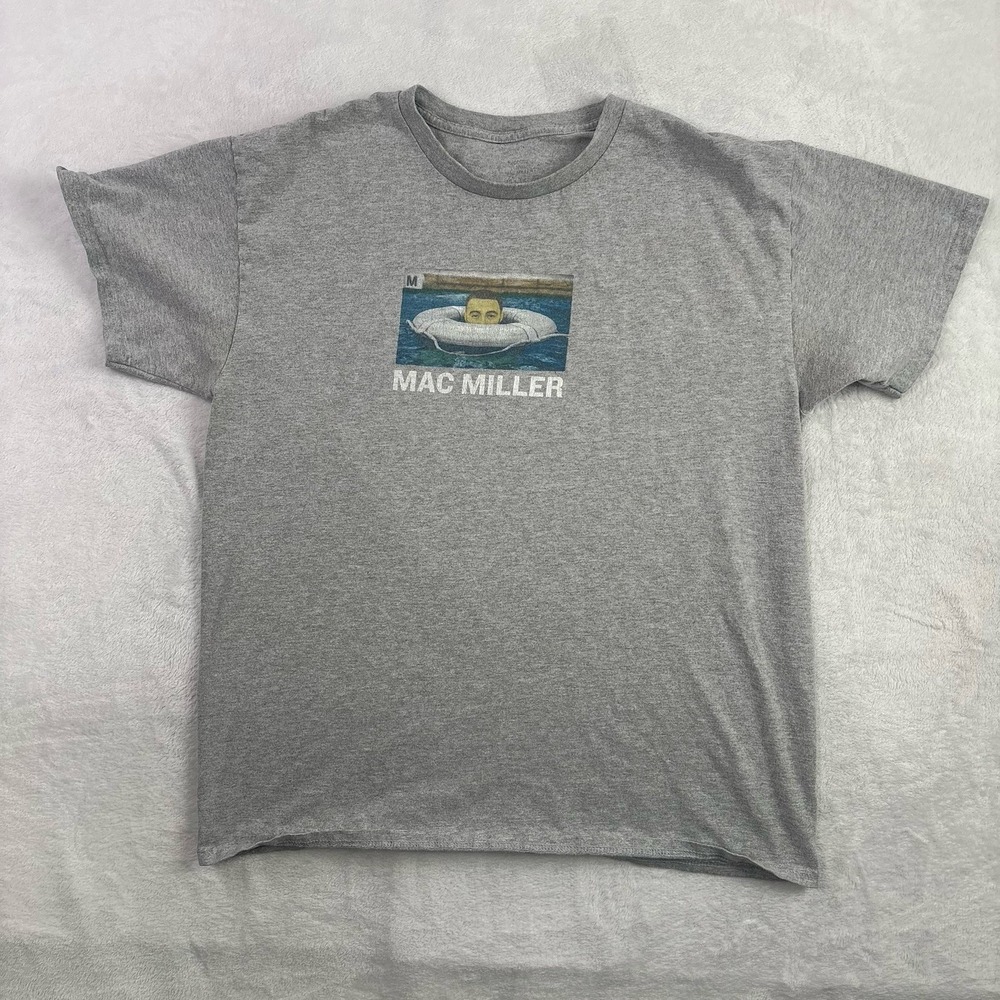 Mac Miller Swimming Merch Grey Short Sleeve Graphic Shirt Men's Large